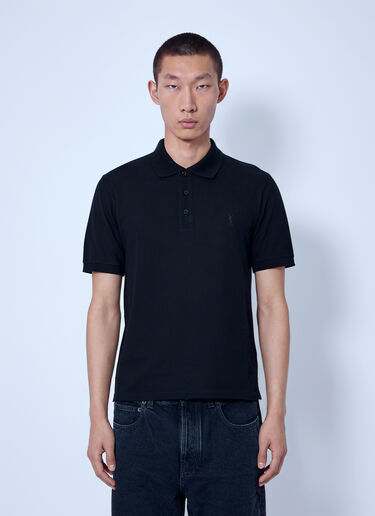 LN-CC® - Saint Laurent: Embroidered Logo Polo Shirt - Black Saint Laurent Embroidered Logo Polo Shirt Black sla0166016