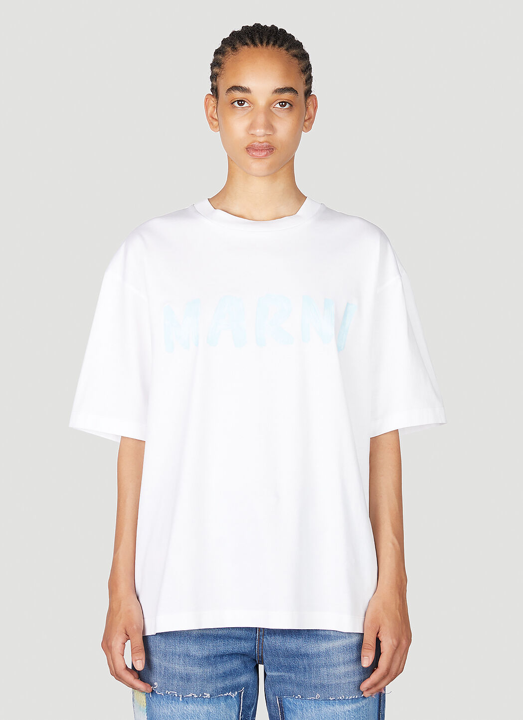Marni Logo Print T-Shirt Blue mni0255004
