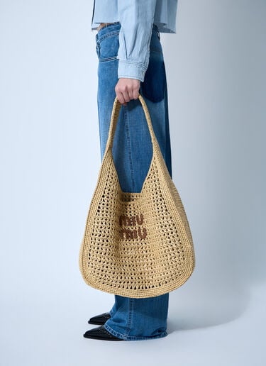 Miu Miu Logo Motif Crochet Shoulder Bag Natural miu0260022