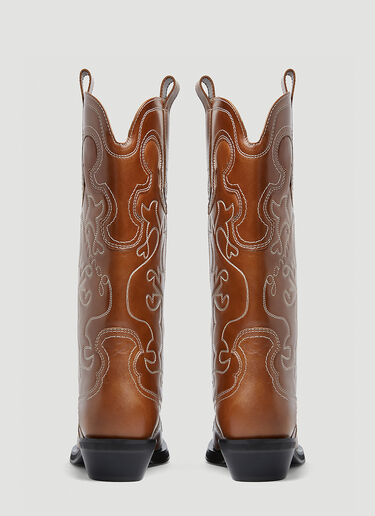 GANNI Embroidered Western Boots Brown gan0253027
