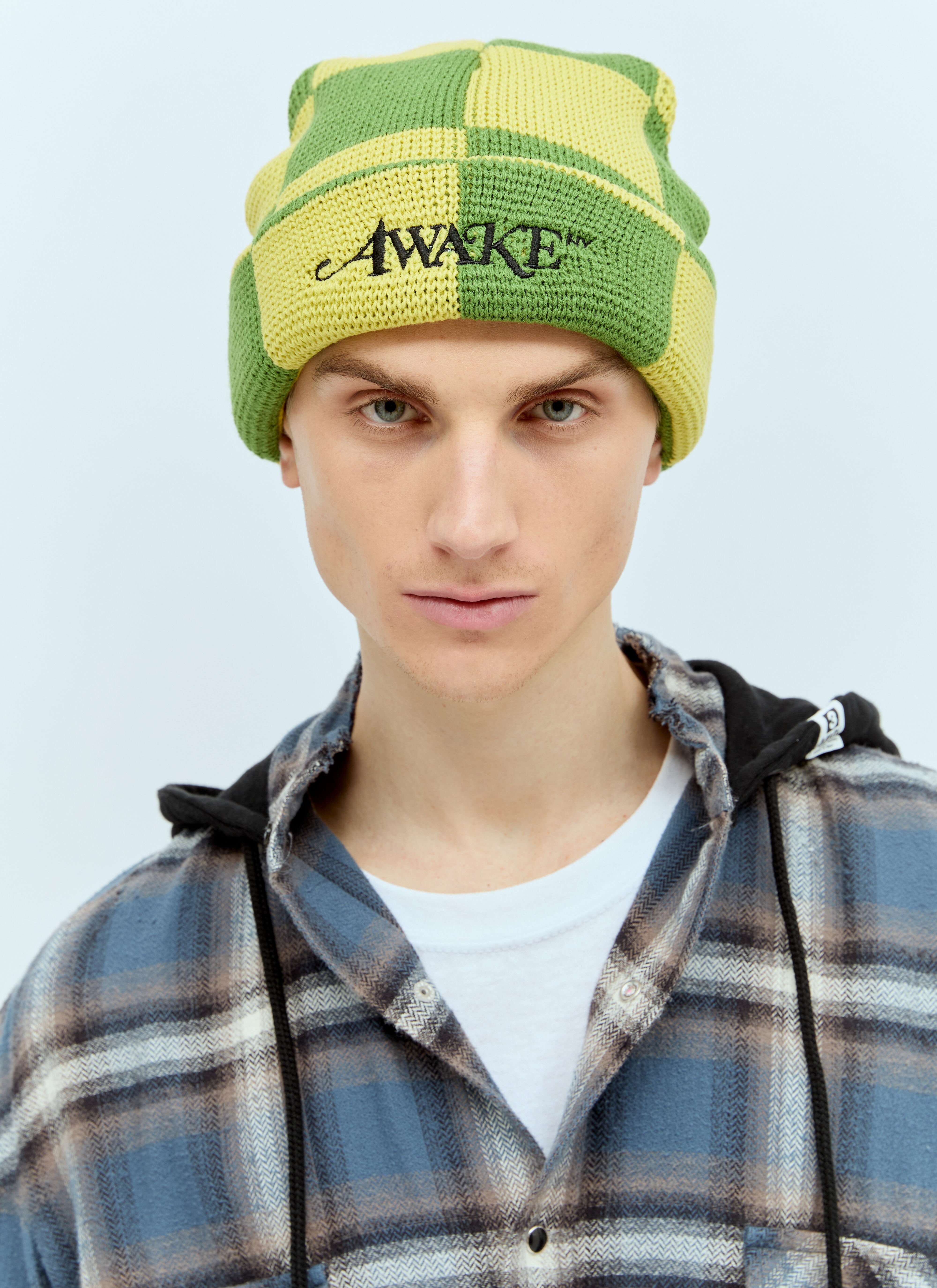 Awake NY Checkerboard Beanie Hat Green awk0154006