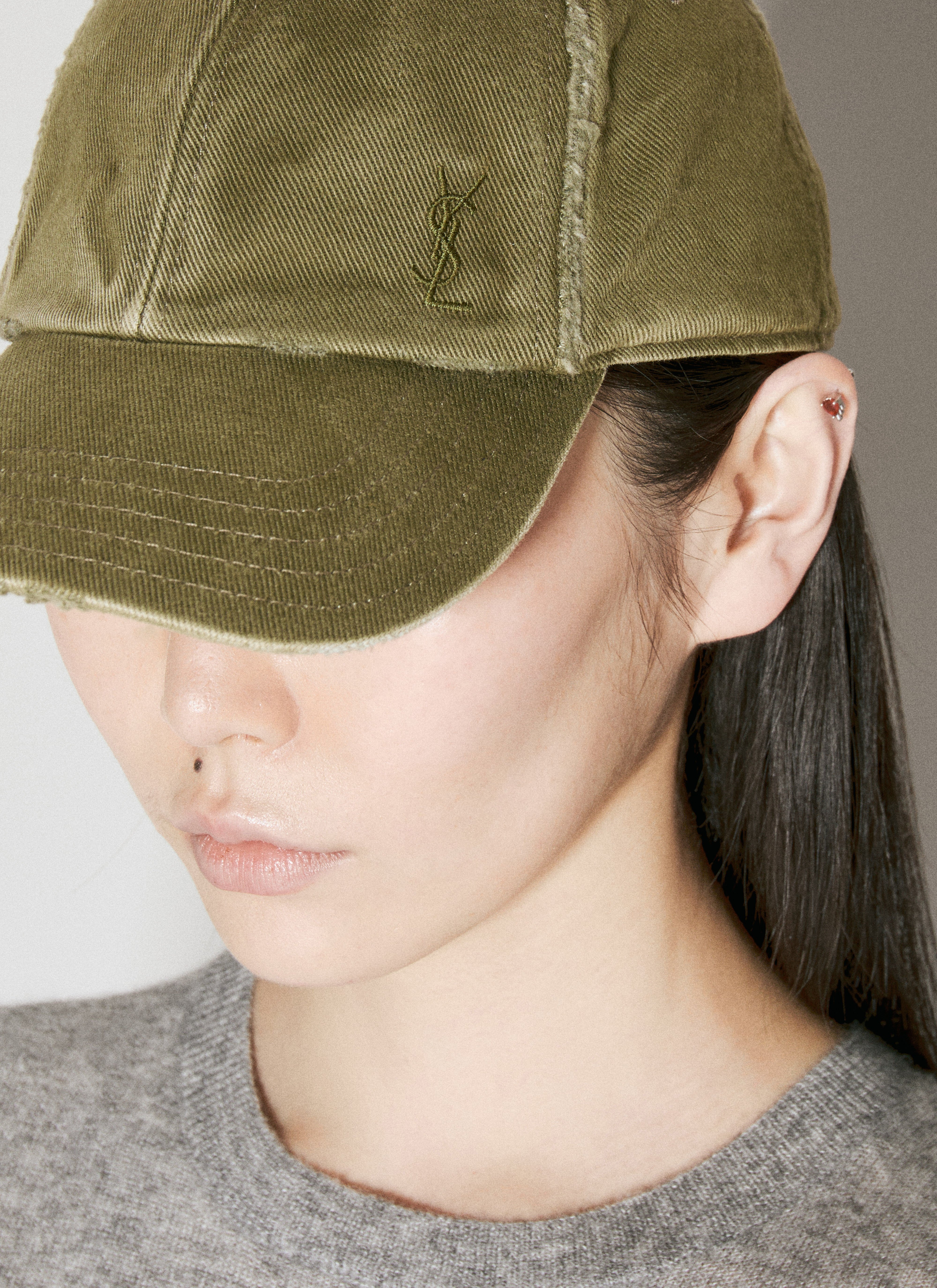 Saint Laurent Women's' Cassandre Denim Baseball Cap in Green | LN-CC®