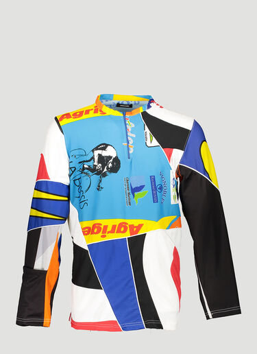 Ahluwalia Studio Half-Zip Patchwork Top Blue ahl0140005