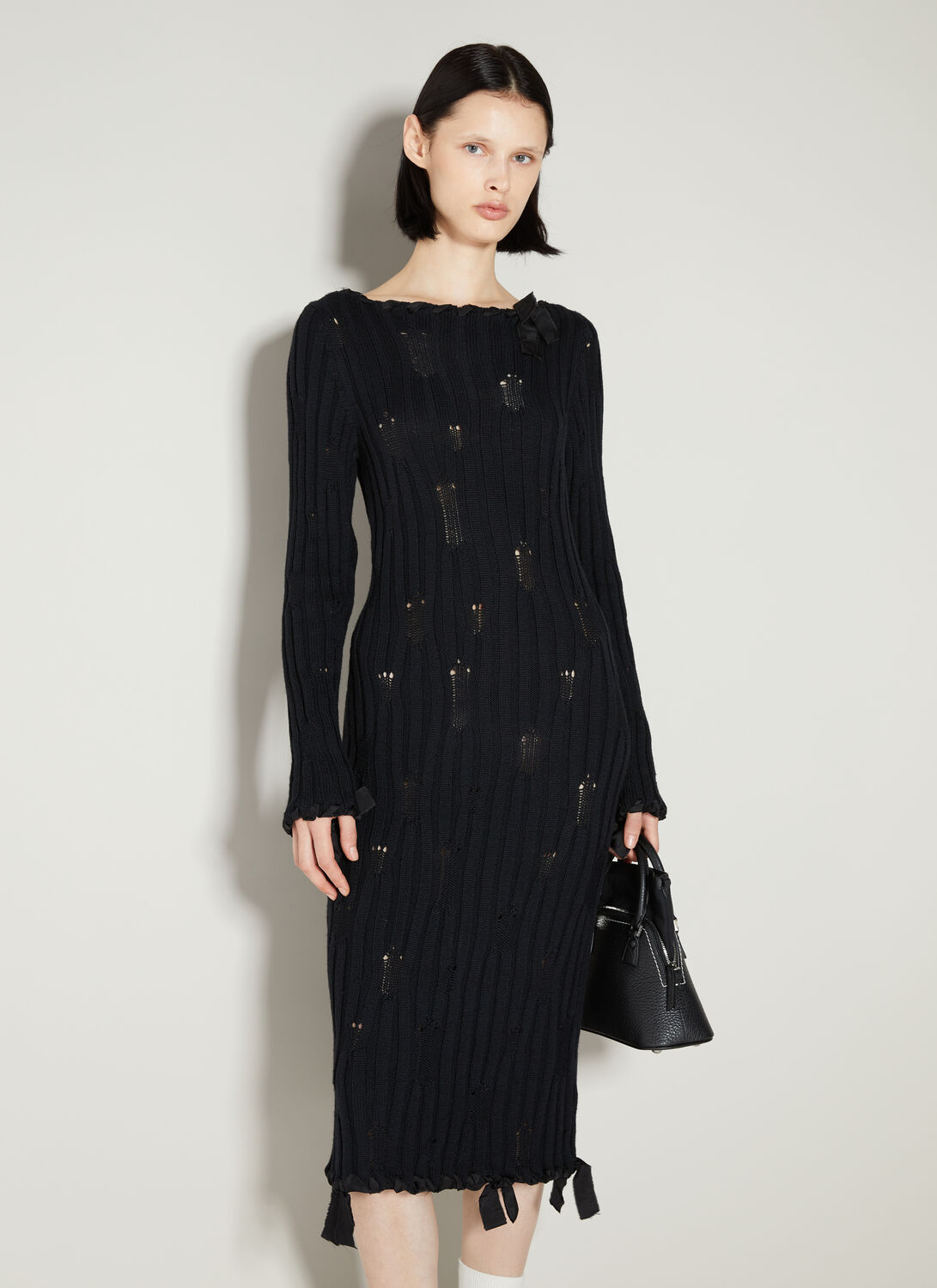 Mm6 Maison Margiela Distressed Knit Dress In Black