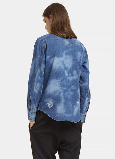 Saint Laurent Repaired Western Bleached Denim Shirt Blue sla0128020