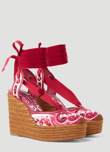 Dolce & Gabbana Printed Brocade Wedge Sandals Pink dol0253023