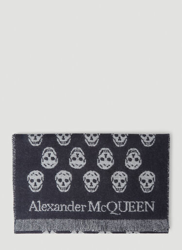 Alexander McQueen 双面骷髅图案围巾 深蓝 amq0149047