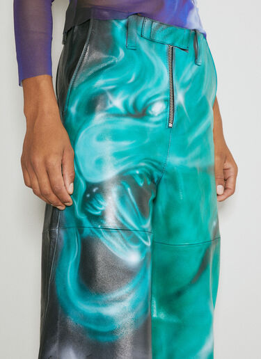 Gerrit Jacob Wide Leg Graphic Leather Pants Green gjb0154008