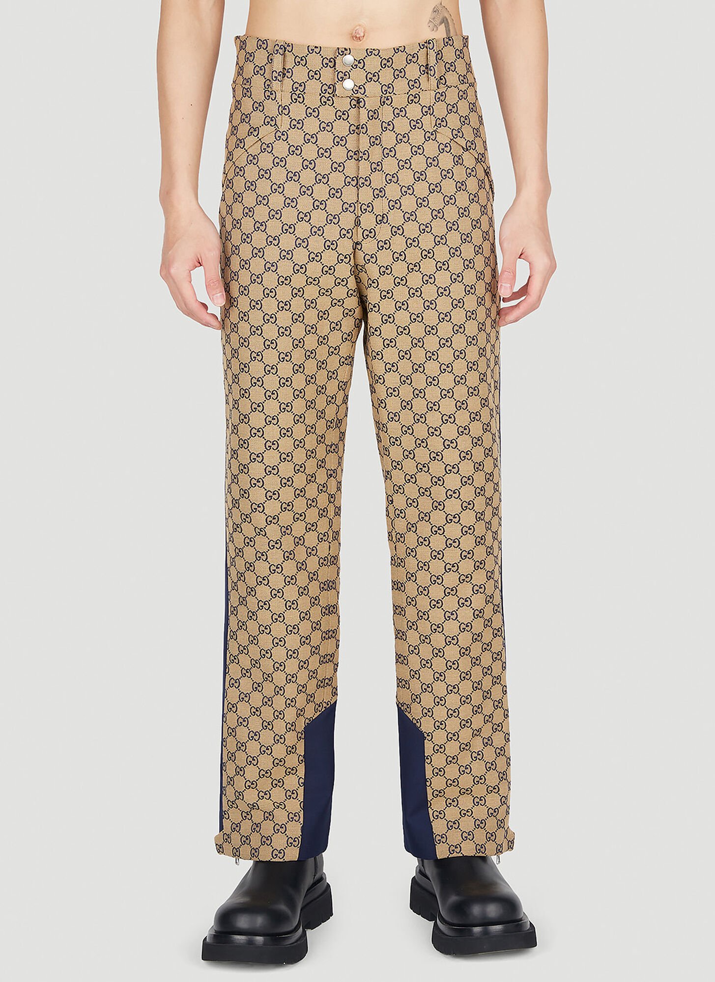 Shop Gucci Gg Jacquard Pants In Beige