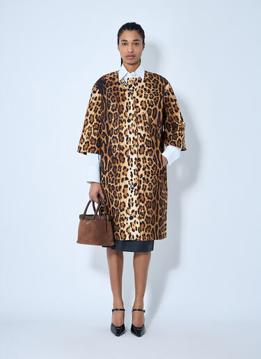 Prada Single-Breasted Leopard Print Drill Coat Brown pra0260066