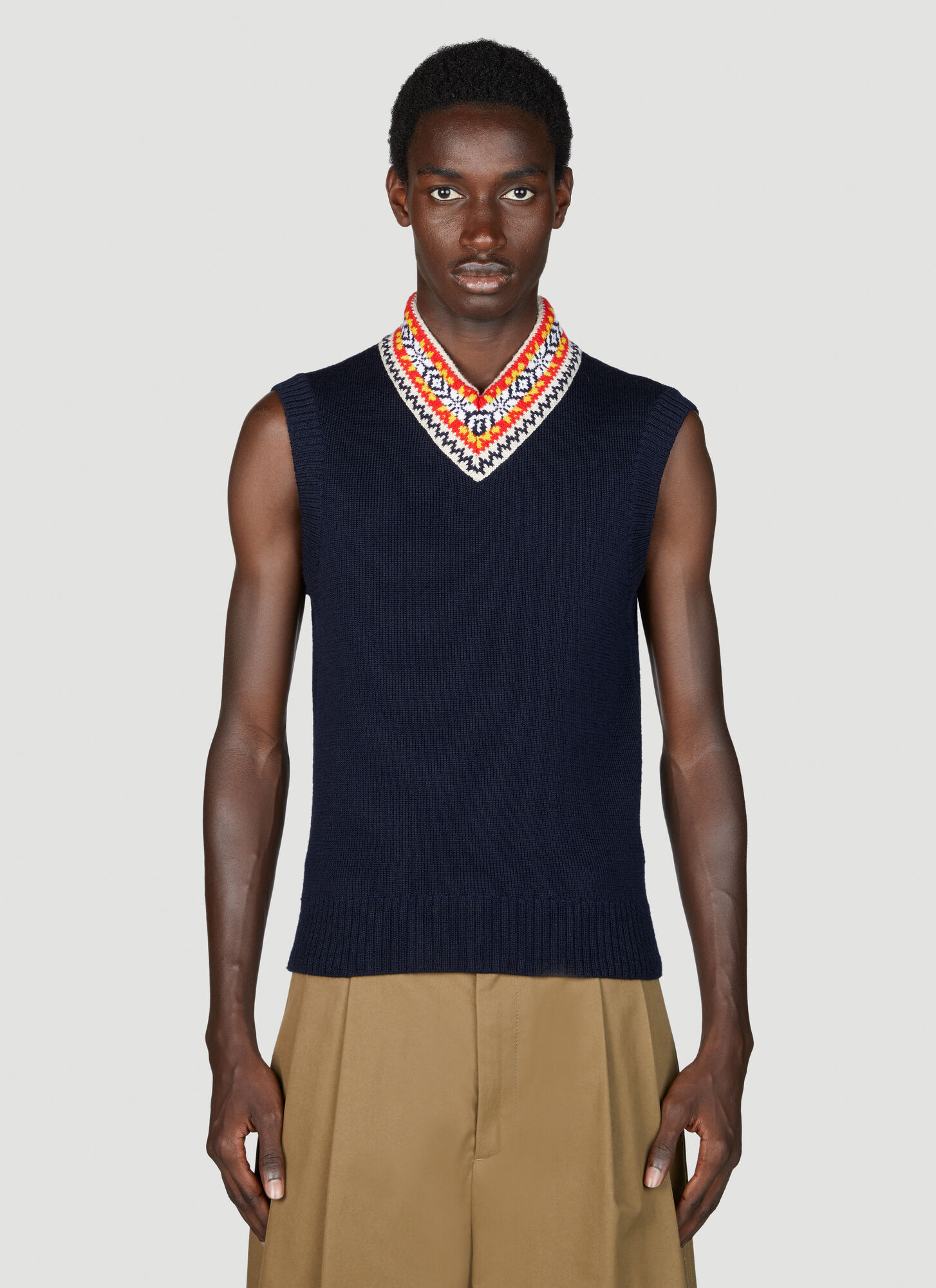 Shop Bottega Veneta Knit Vest With Jacquard Trim In Black