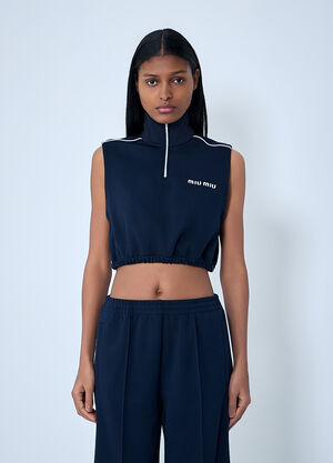 Miu Miu Sleeveless High-Neck Crop Top Navy miu0263059