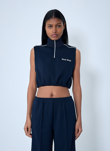 Miu Miu Sleeveless High-Neck Crop Top Navy miu0263059
