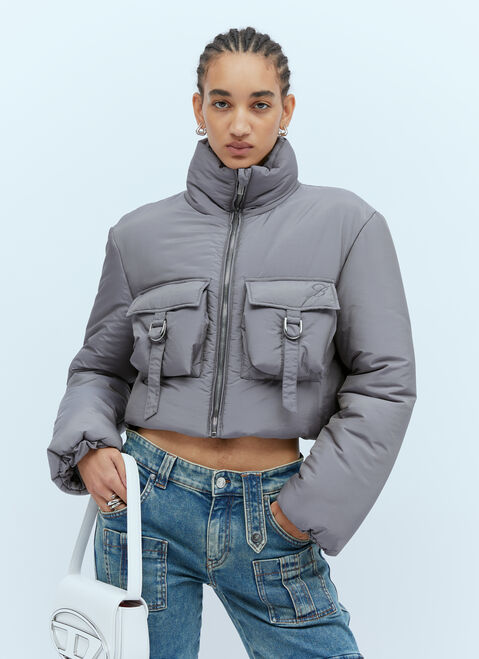 Rains Cropped Cargo Down Jacket Grey rai0354009