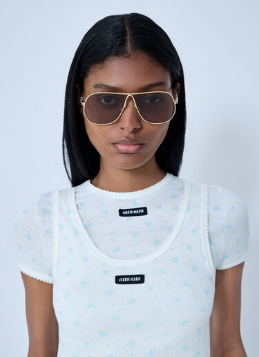 Logo Motif Sunglasses Miu Miu Logo Motif Sunglasses Gold lmu0262003