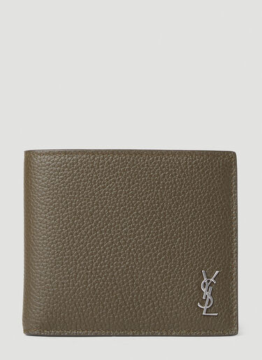 Saint Laurent 徽标铭牌双折钱包 卡其色 sla0151075