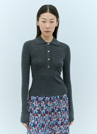 GANNI 罗纹美丽诺 polo 针织衫 灰色 gan0255031