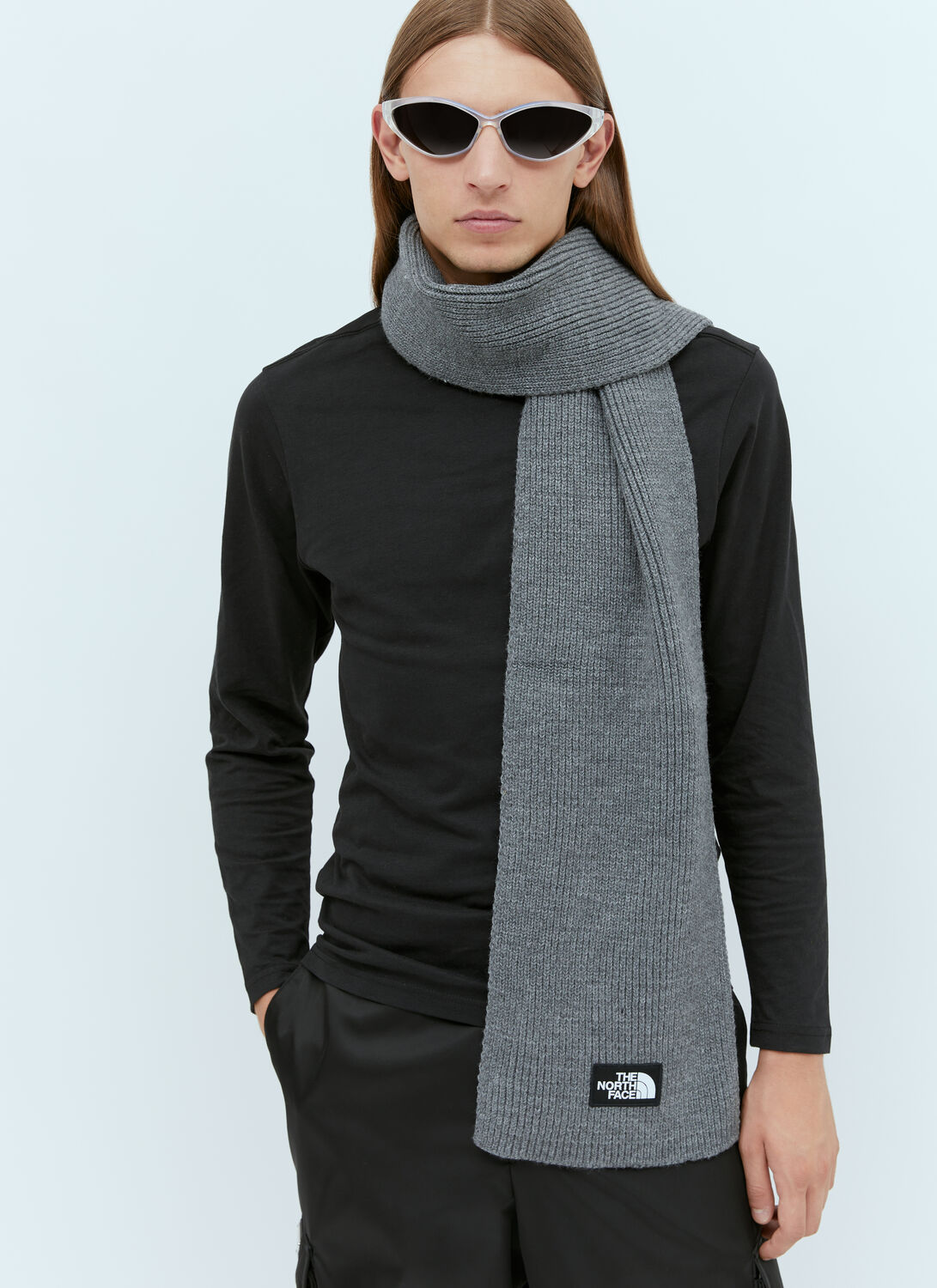 The North Face Logo Patch Scarf In Grey