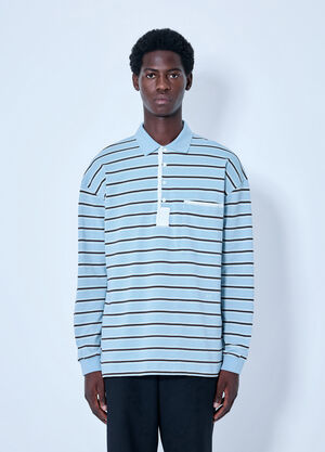 Bottega Veneta Striped Cotton-Piqué Polo Shirt Blue bov0165013