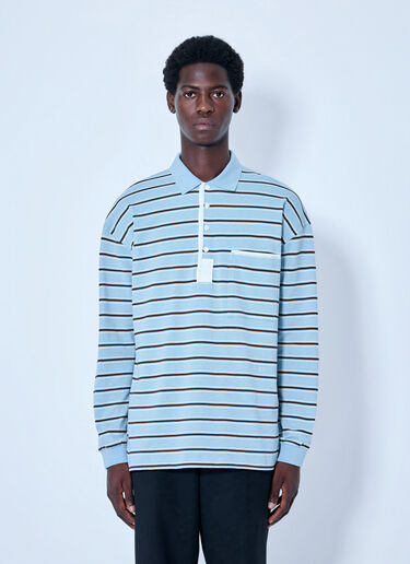 LN-CC® - Bottega Veneta: Striped Cotton-Piqué Polo Shirt - Blue Bottega Veneta Striped Cotton-Piqué Polo Shirt Blue bov0165013