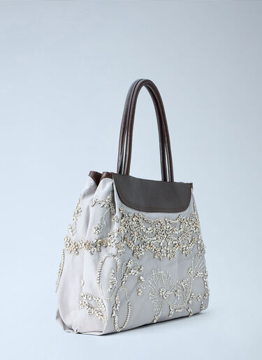 Dries Van Noten Embellished Leather-Trim Handbag Light Grey dvn0264039