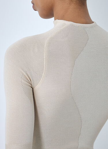 SKIN SERIES High-Neck Bodysuit in Ribbed Knit Beige sks0264002