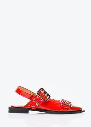 GANNI Feminine Buckle Ballerina Flats Red gan0257046