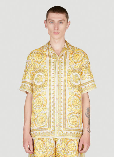 Versace Men's Barocco Silk Shirt in Yellow