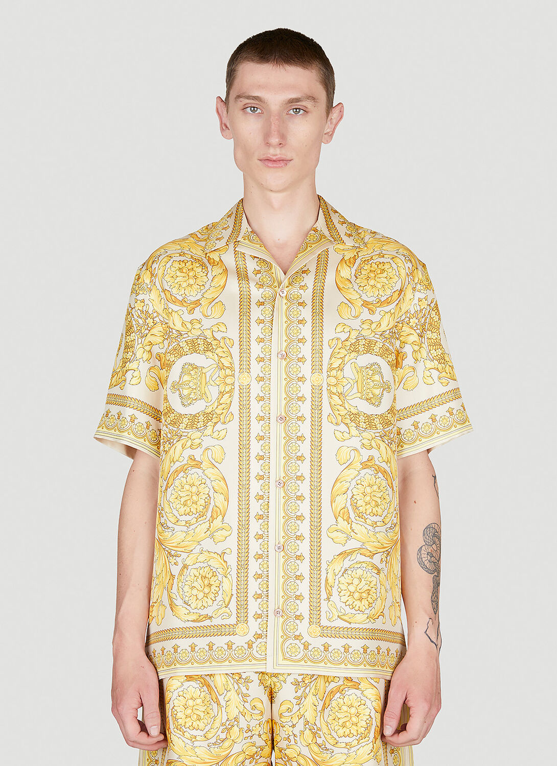 Shop Versace Barocco Silk Shirt In Yellow