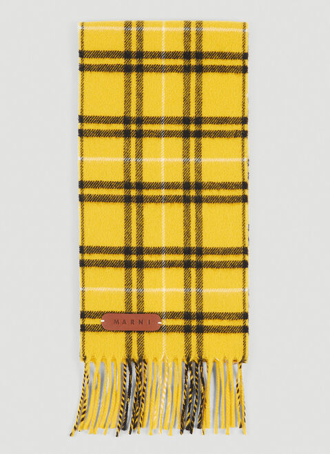 Marni ロゴプレート付きウールのチェックスカーフ ブラック mni0154010