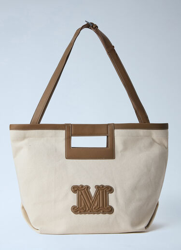 Max Mara Canvas Tote with Leather Accents Beige max0264067