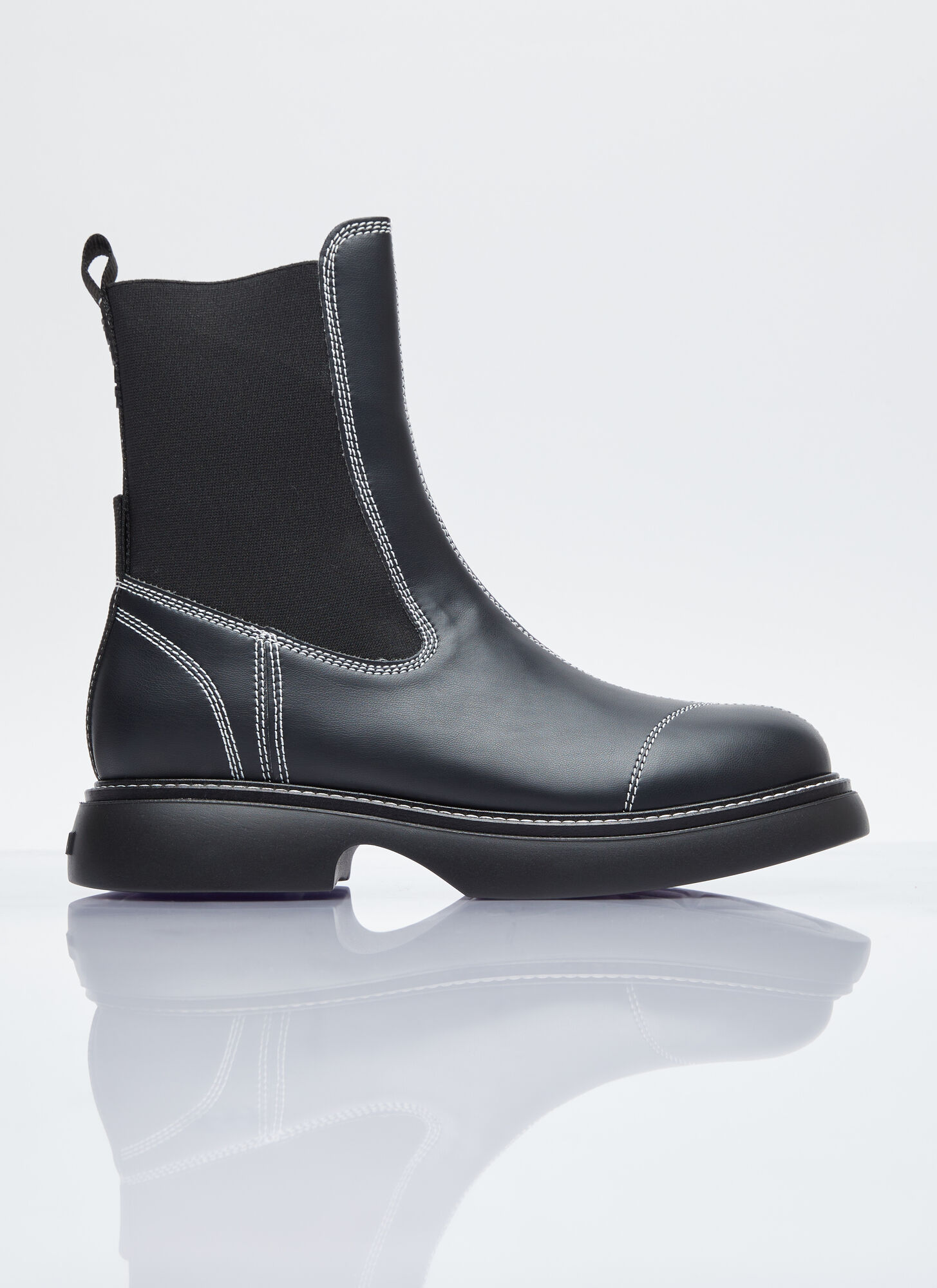 Ganni Topstitched Leather Chelsea Boots In Black