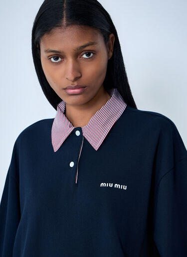 Miu Miu Collared Long Sleeve Polo Shirt Blue miu0263058