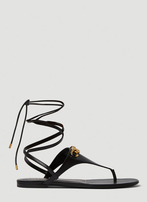 Valentino Logo Plaque Flat Sandals Black val0248017