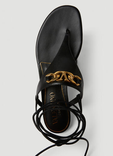 Valentino Logo Plaque Flat Sandals Black val0249016