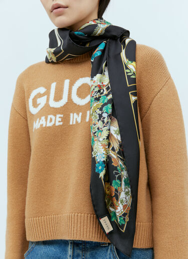 Gucci 徽标印花真丝丝巾 黑色 guc0255111