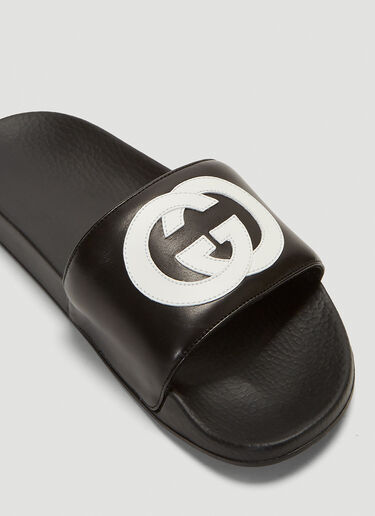 Gucci Interlocking G Leather Slides Black guc0143049