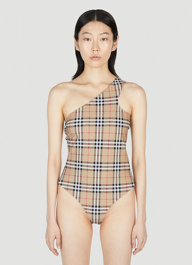 Burberry One Shoulder Swimsuit Brown bur0253015