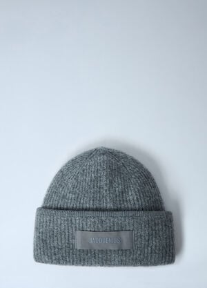 Jacquemus Logo Motif Beanie Hat Dark Grey jac0362027