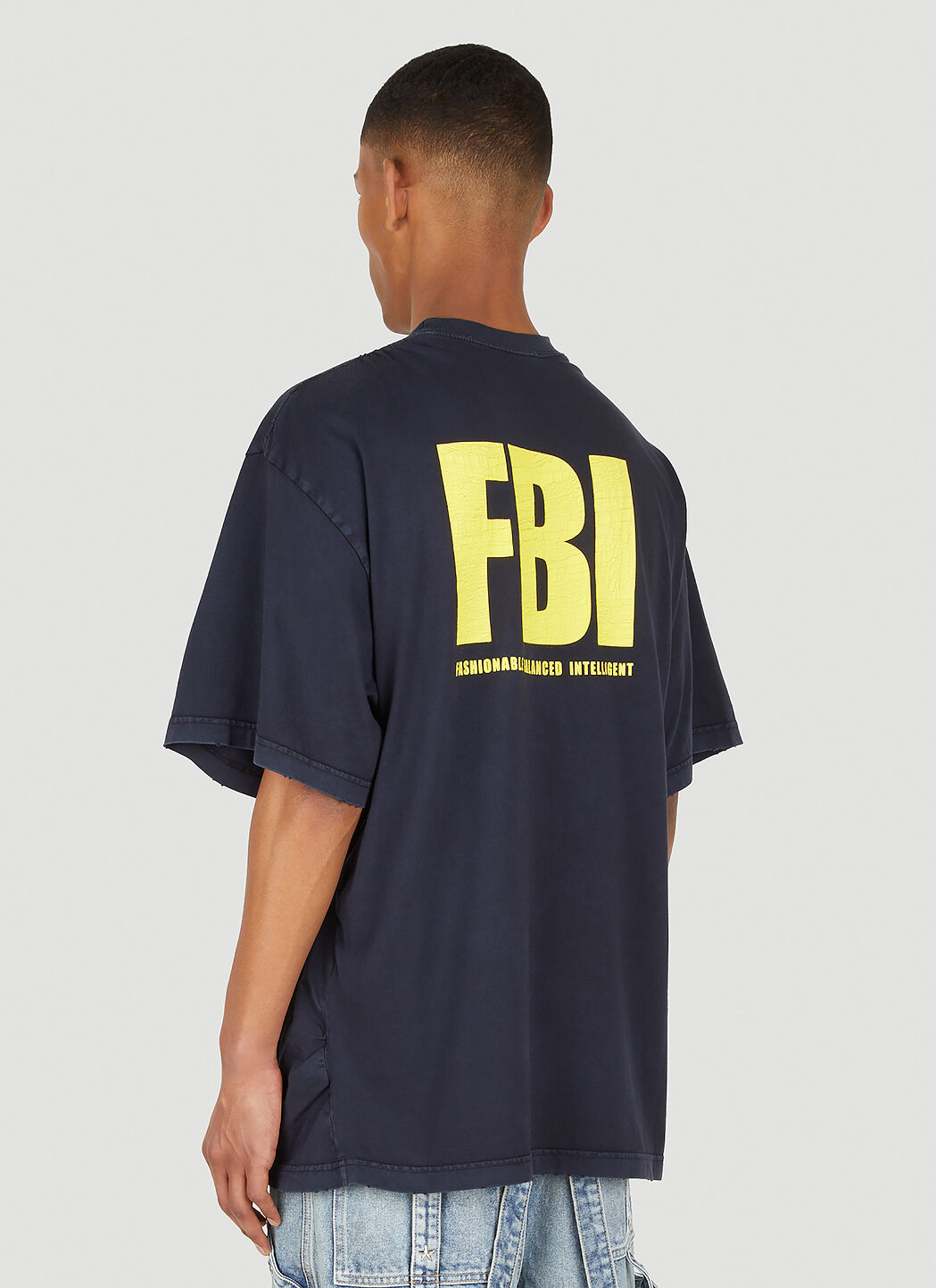 Balenciaga Men s Worn Out FBI T Shirt in Navy LN CC
