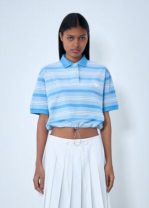 Prada Striped Polo Shirt with Drawstring Hem Blue pra0264038