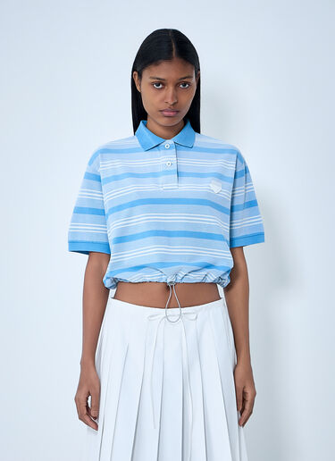 Prada Striped Polo Shirt with Drawstring Hem Blue pra0264038