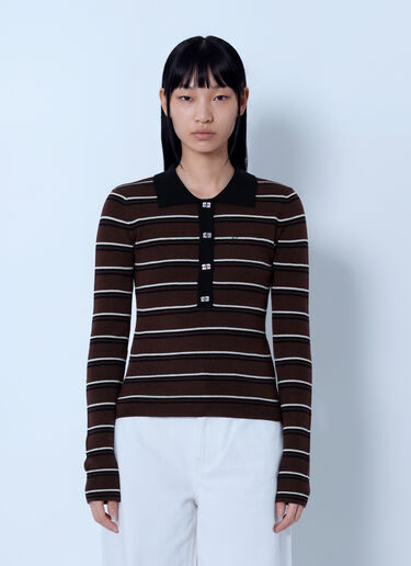 LN-CC® - GANNI: Mini Ribbed Merino Polo - Brown GANNI Mini Ribbed Merino Polo Brown gan0265021