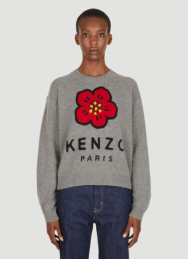 Kenzo Flower Logo Knit Sweater Grey knz0250014