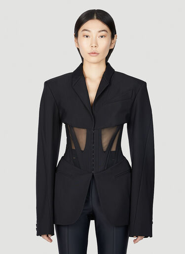 Mugler Mesh Corset Panel Blazer Black mug0251013