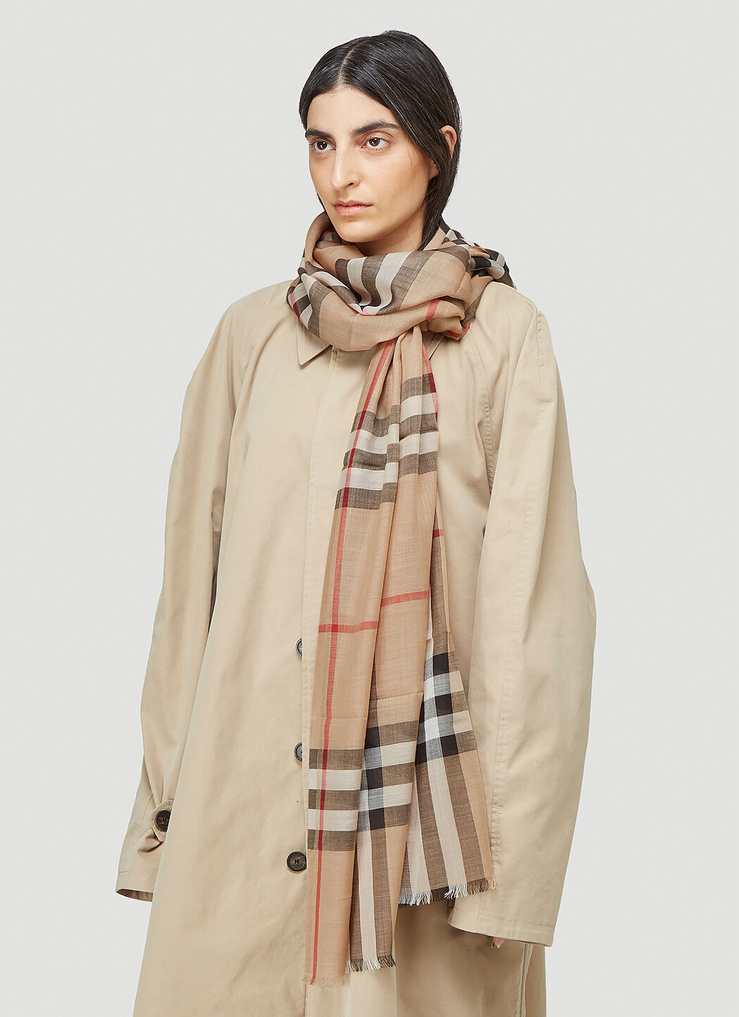 Giant check gauze scarf top