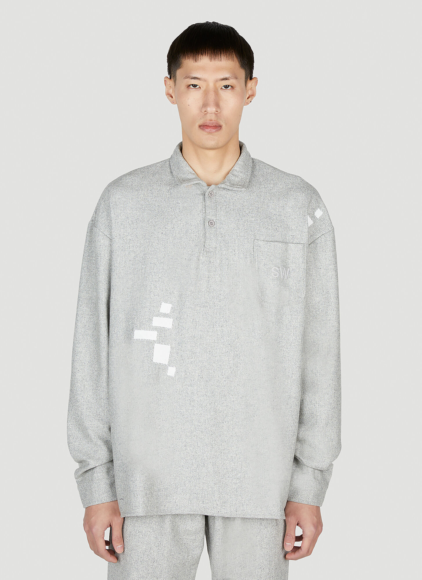 Shop Saintwoods Long Sleeve Knit Polo Top In Grey