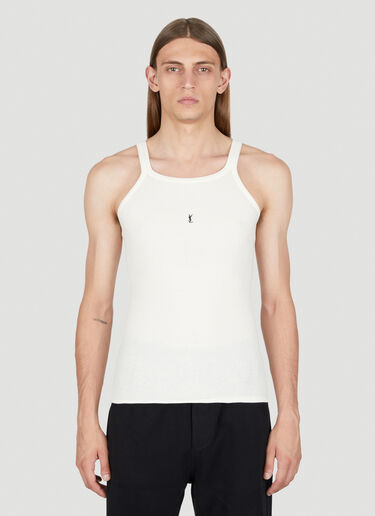 Saint Laurent Logo Embroidery Rib Tank Top Beige sla0154017