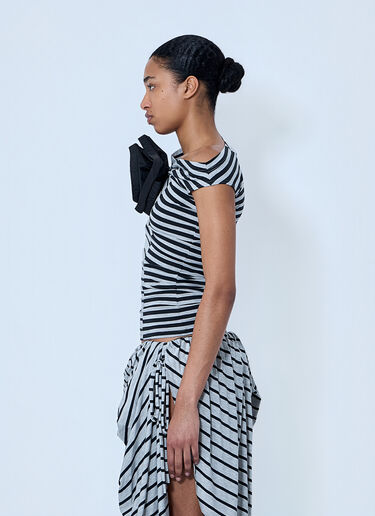 Vaquera Asymmetrical Striped Top with Floral Appliqué Grey vaq0264003