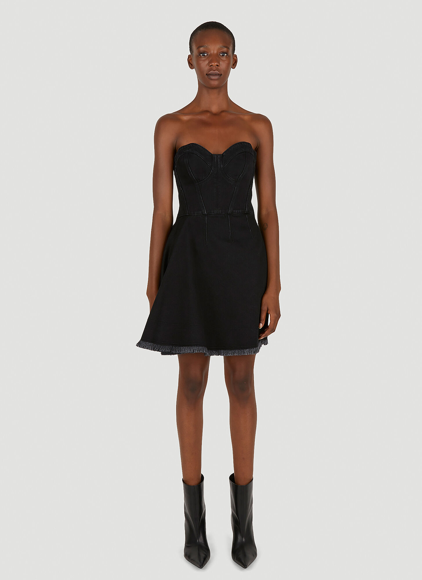 Shop Alexander Mcqueen Strapless Denim Dress In Black